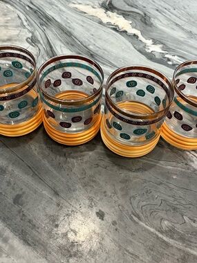 Vntg 70s Sakura Sango Sue Zipkin Cocktail Rocks Glasses Set Of 4 Gold Base,12 Oz